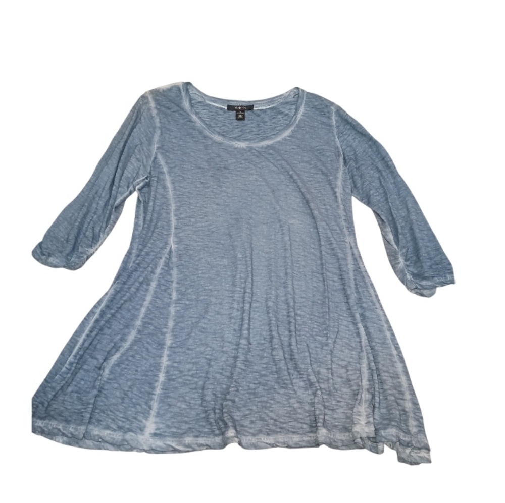 Style & Co Ruched 3/4 Sleeve Swing Top! Blue 100% Cotton Sz L